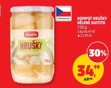 KOMPOT HRUŠKY DĚLENÉ GUSTITO, 720 g