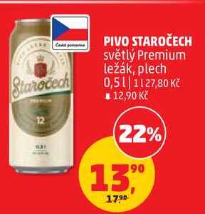 PIVO STAROČECH světlý Premium ležák, plech, 0,5 l