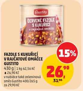 FAZOLE S KUKUŘICÍ V RAJČATOVÉ OMÁČCE GUSTITO, 430 g