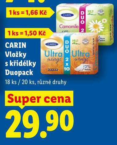 CARIN Vložky s křidélky Duopack, 18 ks / 20 ks