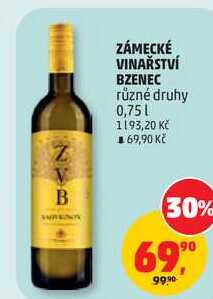 ZÁMECKÉ VINAŘSTVÍ BZENEC různé druhy, 0,75 l