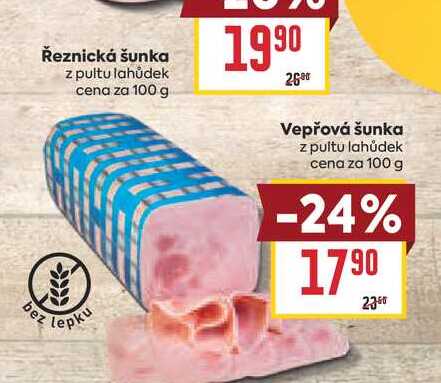 Vepřová šunka z pultu lahůdek cena za 100 g