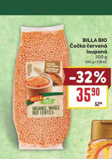 BILLA BIO Čočka červená loupaná 500 g 