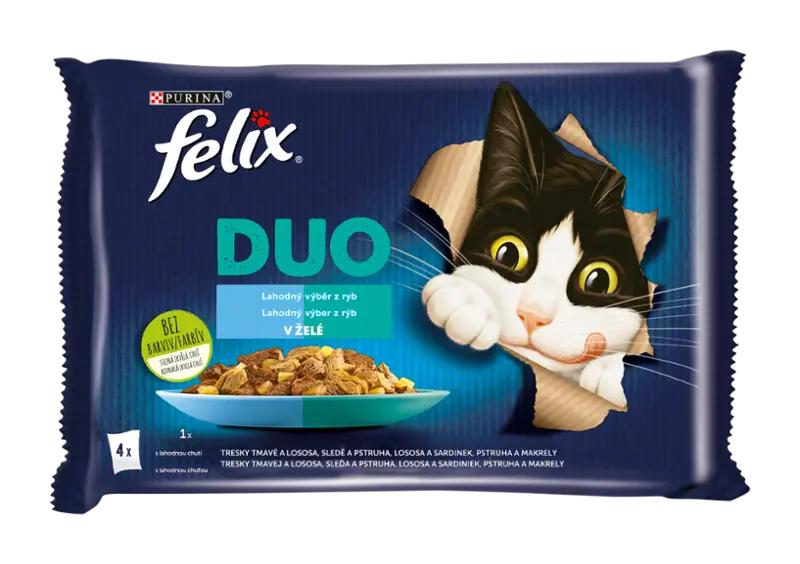 Felix Kapsičky pro kočky Fantastic DUO treska a losos, losos a sardinky, sleď a pstruh 4x 85 g, 340 g