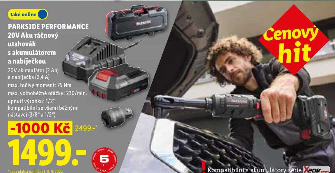 PARKSIDE PERFORMANCE 20V Aku ráčnový utahovák sakumulátorem a nabíječkou