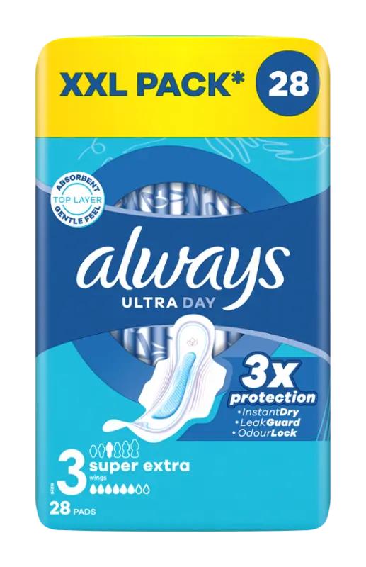 Always Hygienické vložky Ultra Day Super Extra s křidélky vel. 3, 28 ks