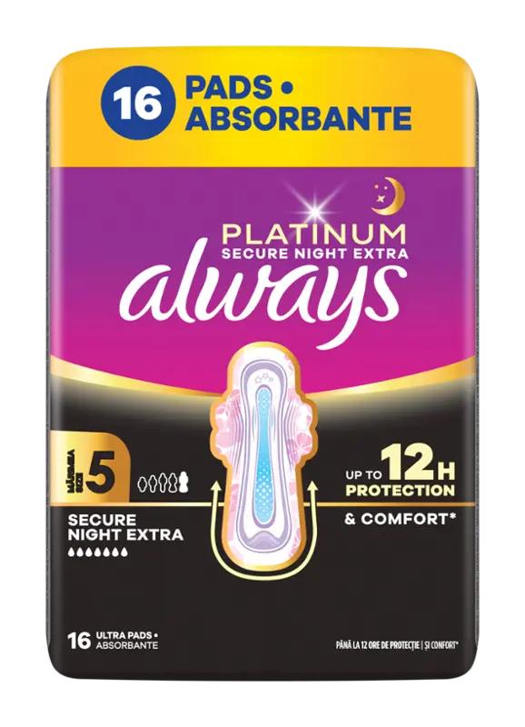 Always Hygienické vložky Platinum Secure Night Extra s křidélky vel. 5, 16 ks