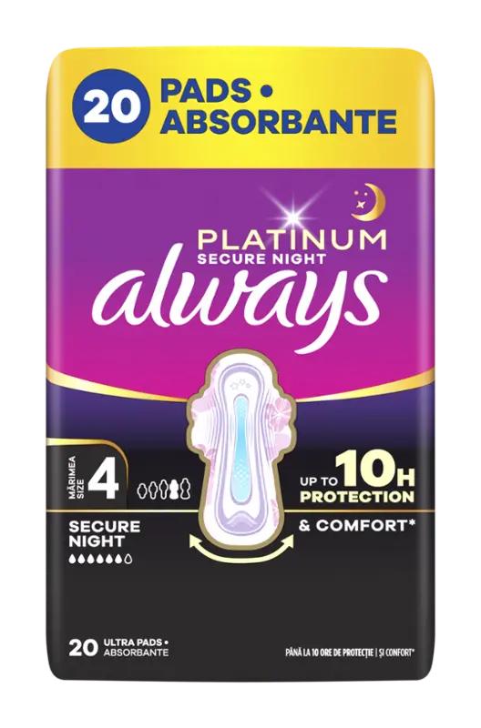 Always Hygienické vložky Platinum Secure Night s křidélky vel. 4, 20 ks ROSSMANN