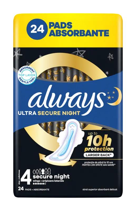 Always Hygienické vložky Ultra Secure Night s křidélky vel. 4, 24 ks ROSSMANN