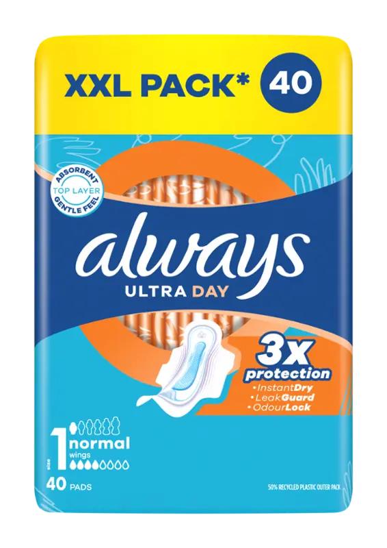 Always Hygienické vložky Ultra Day Normal s křidélky vel. 1, 40 ks ROSSMANN