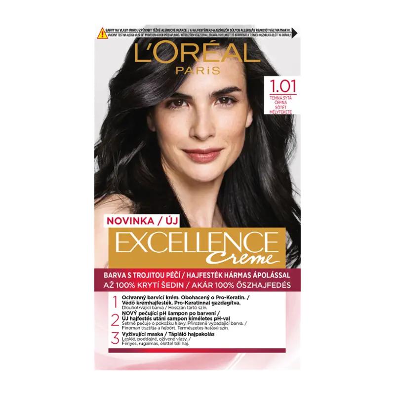 L'Oréal Barva na vlasy Excellence Creme 1.01 temná sytá černá, 1 ks ROSSMANN