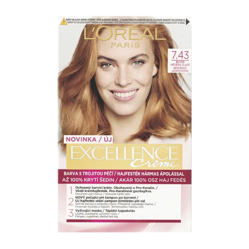 L'Oréal Barva na vlasy Excellence Creme 7.43 blond měděná zlatá, 1 ks ROSSMANN