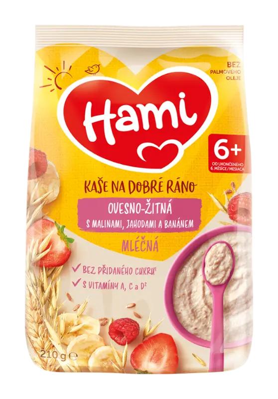 Hami Mléčná ovesno-žitná kaše na dobré ráno s banánem, jahodami a malinami, 210 g ROSSMANN