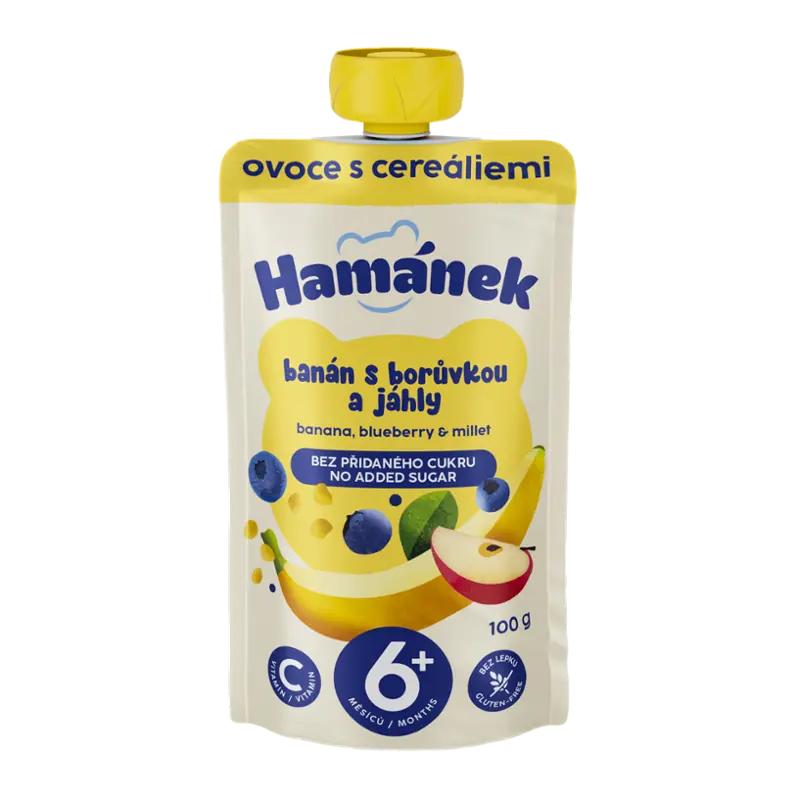 Hamánek Ovocná kapsička jablko s banánem, borůvkou & jáhly, 100 g ROSSMANN