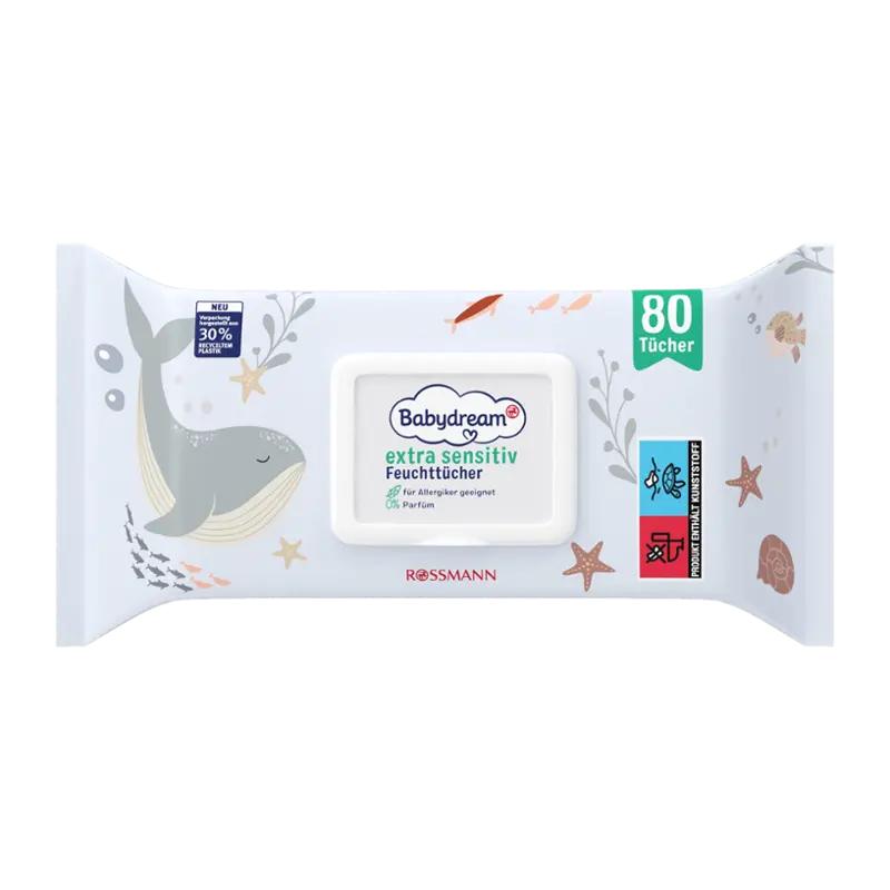 Babydream Vlhčené ubrousky extra sensitive s pop-up uzávěrem, 80 ks ROSSMANN