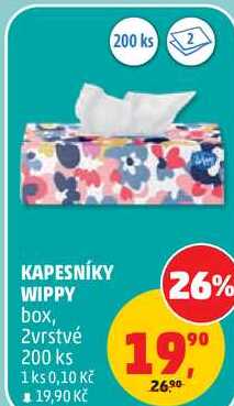 KAPESNÍKY WIPPY box, 2vrstvé, 200 ks Penny Market