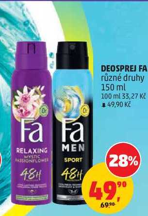 DEOSPREJ FA různé druhy, 150 ml Penny Market