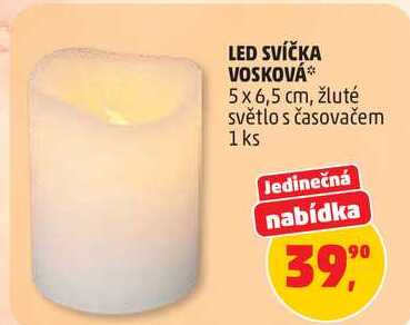 LED SVÍČKA VOSKOVÁ 5 x 6,5 cm, žluté světlo s časovačem, 1 ks Penny Market