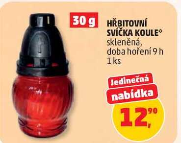 HŘBITOVNÍ SVÍČKA KOULE skleněná, doba hoření 9 h, 1 ks