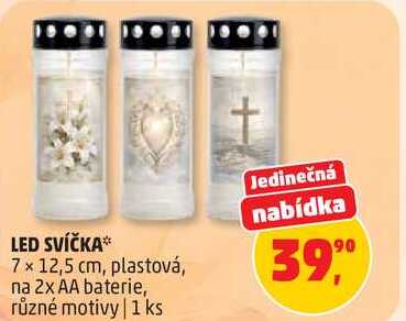 LED SVÍČKA, 7 x 12,5 cm, plastová, na 2x AA baterie, různé motivy, 1 ks Penny Market