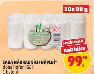 SADA NÁHRADNÍCH NÁPLNÍ, doba hoření 36 h, 1 balení 