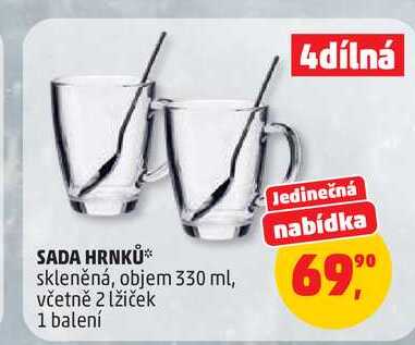 SADA HRNKŮ skleněná, objem 330 ml, včetně 2 lžiček, 1 balení