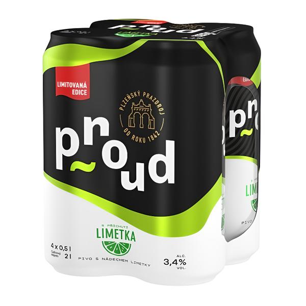 Proud S dotekem limetky 4x0,5l plech