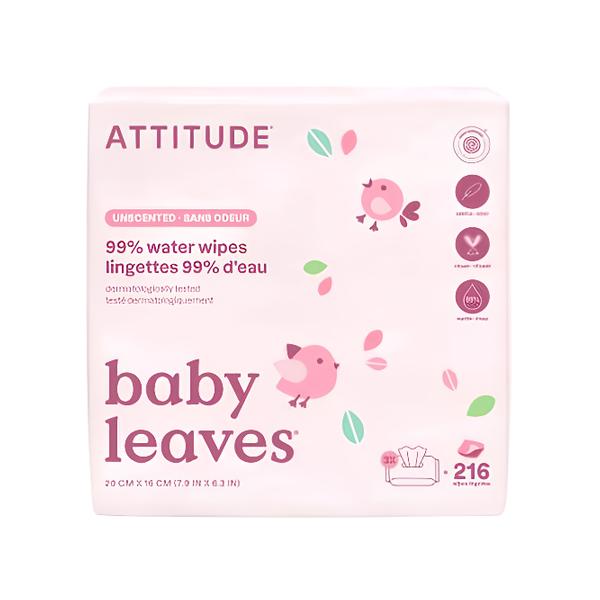 Attitude Baby leaves Vlhčené ubrousky s 99 % vody - bez vůně - výhodné balení (3 x 72 ks) Košík.cz