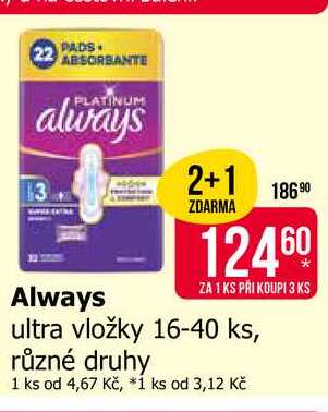 Always ultra vložky 16-40 ks, různé druhy Teta drogerie
