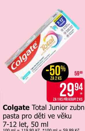 Colgate Total Junior zubn pasta pro děti ve věku 7-12 let, 50 ml Teta drogerie