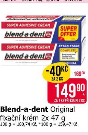 Blend-A-Dent Fresh Mint fixační krém na zubní náhradu extra silný 2x47g Teta drogerie