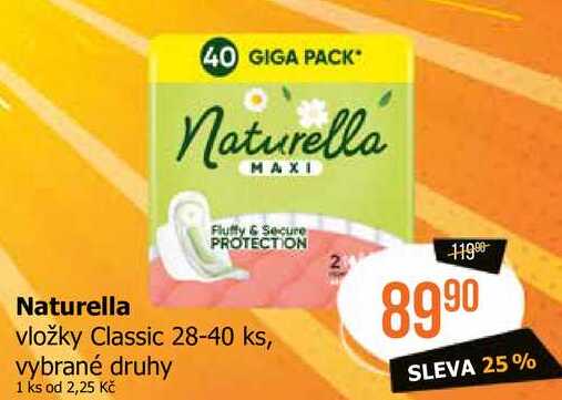 Naturella vložky Classic 28-40 ks, vybrané druhy Teta drogerie