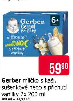 Gerber mlíčko s kaší, sušenkové nebo s příchutí vanilky 2x 200 ml Teta drogerie