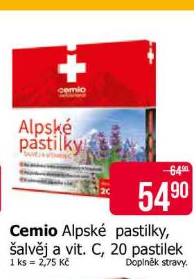Cemio Alpské pastilky, šalvěj a vit. C, 20 pastilek Teta drogerie
