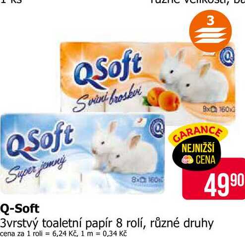 QSoft 3vrstvý toaletní papír 8 rolí, různé druhy Teta drogerie