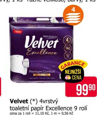 Velvet 4vrstvý toaletní papír Excellence 9 rolí