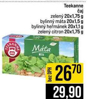 Teekanne čaj zelený 20x1,75 g bylinný máta 20x1,5 g bylinný heřmánek 20x1,1 g zelený citron 20x1,75 g 
