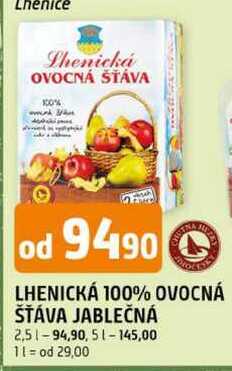 LHENICKÁ 100% OVOCNÁ ŠŤÁVA JABLEČNÁ 2,5l