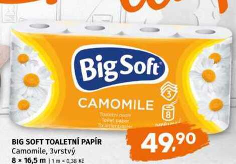 BIG SOFT TOALETNÍ PAPÍR Camomile, 3vrstvý 8x16,5 m 