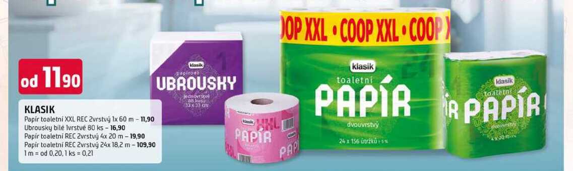 KLASIK Papir toaletní XXL REC 2vrstvý 1x 60 m 