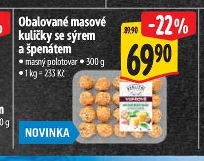 Obalované masové kuličky se sýrem a špenátem 300 g