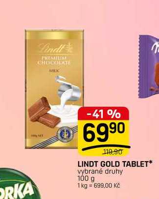 LINDT GOLD TABLET* vybrané druhy 100 g