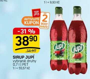 SIRUP JUPÍ vybrané druhy 0,7|| PET