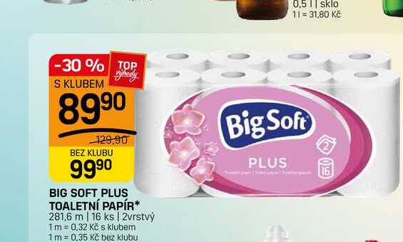 BIG SOFT PLUS TOALETNÍ PAPÍR* 281,6 m 16 ks | 2vrstvý