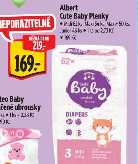 Albert Cute Baby Plenky  Midi 62 ks, Maxi 54 ks, Maxi+ 50 ks, Junior 46 ks Albert