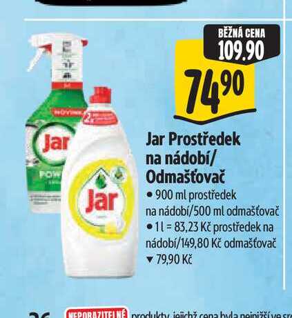 Jar Prostředek na nádobí/ Odmašťovač - 900 ml prostředek na nádobí/500 ml odmašťovač