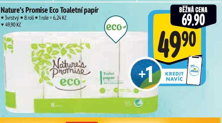 Nature's Promise Eco Toaletní papír 3vrstvý 8 rolí  