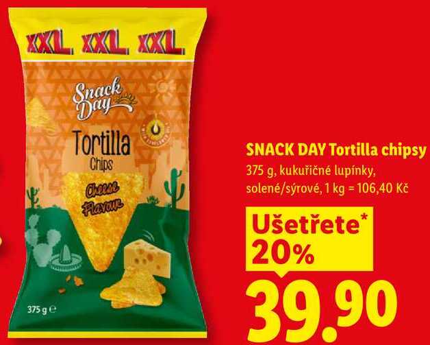 Snack Day Tortilla chipsy, 375 g