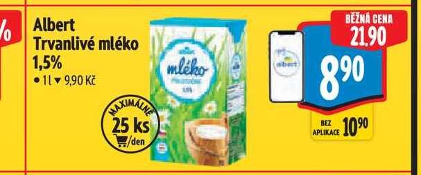 Albert Trvanlivé mléko 1,5% 1 l