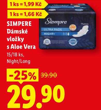SIMPERE Dámské vložky s Aloe Vera, 15/18 ks